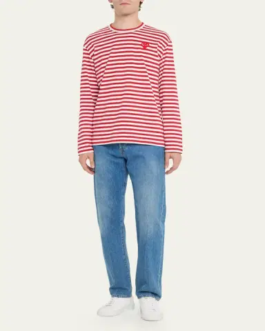 Comme des Garçons Men's Striped T-Shirt with Small Heart | Thumbnail 2