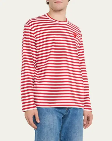 Comme des Garçons Men's Striped T-Shirt with Small Heart | Thumbnail 4