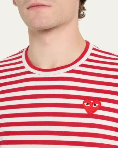 Comme des Garçons Men's Striped T-Shirt with Small Heart | Thumbnail 5