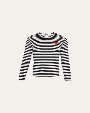 Comme des Garçons Men's Striped T-Shirt with Small Heart | Thumbnail 6
