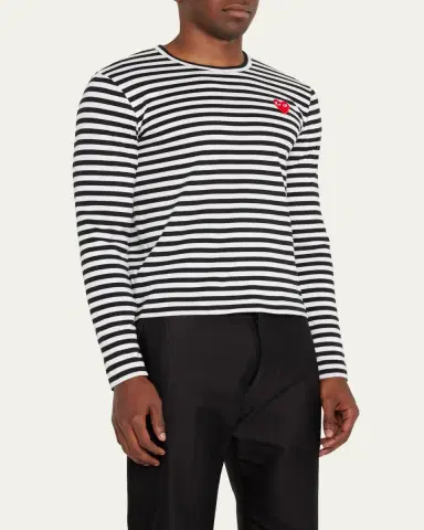 Comme des Garçons Men's Striped T-Shirt with Small Heart | Thumbnail 9