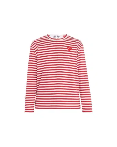 Comme des Garçons Men's Striped T-Shirt with Small Heart | Thumbnail 1
