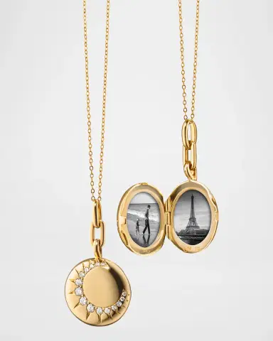 MONICA RICH KOSANN 18K Gold Round Sun Locket with Diamonds on a 17" Delicate Belcher Chain | Thumbnail 2 MONICA RICH KOSANN 18K Gold Round Sun Locket with Diamonds on a 17" Delicate Belcher Chain | Thumbnail 2