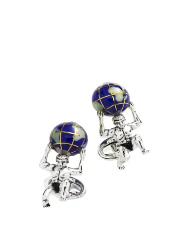 Jan Leslie Men's Atlas Carrying The World Sterling Silver & Lapis Cufflinks | Thumbnail 1