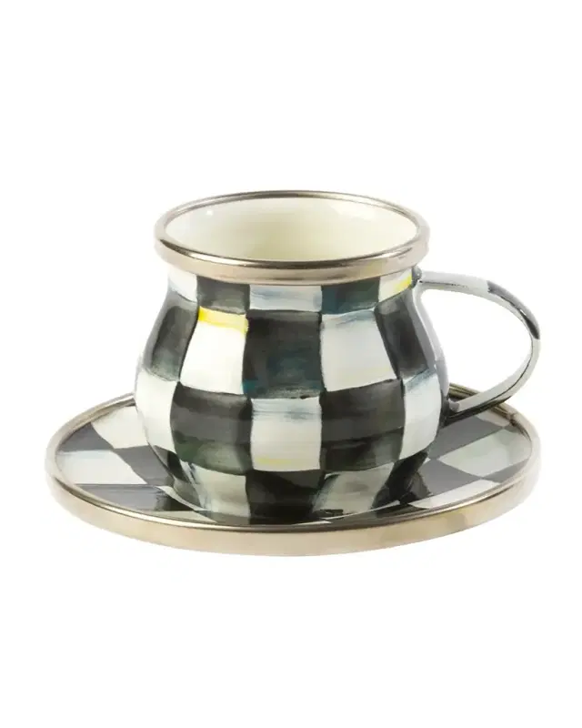 MacKenzie-Childs Courtly Check Enamel Espresso Cup & Saucer Set