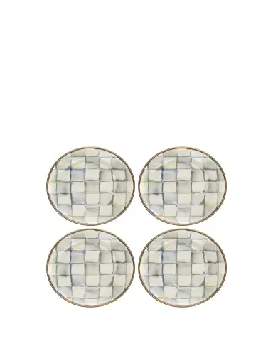 MacKenzie-Childs Sterling Check Enamel Canape Plates, Set of 4 | Thumbnail 1 MacKenzie-Childs Sterling Check Enamel Canape Plates, Set of 4 | Thumbnail 1