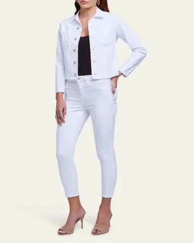 L'Agence Janelle Slim Cropped Jean Jacket with Raw Hem | Thumbnail 2 L'Agence Janelle Slim Cropped Jean Jacket with Raw Hem | Thumbnail 2