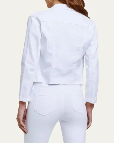 L'Agence Janelle Slim Cropped Jean Jacket with Raw Hem | Thumbnail 3 L'Agence Janelle Slim Cropped Jean Jacket with Raw Hem | Thumbnail 3