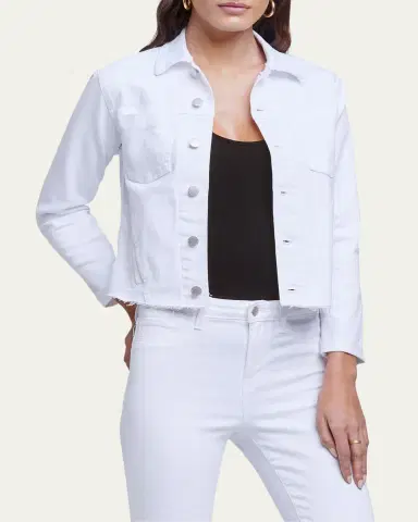 L'Agence Janelle Slim Cropped Jean Jacket with Raw Hem | Thumbnail 4 L'Agence Janelle Slim Cropped Jean Jacket with Raw Hem | Thumbnail 4