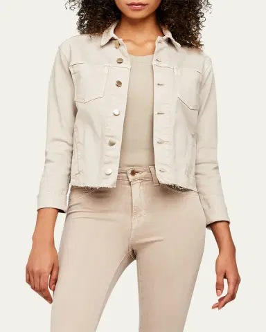 L'Agence Janelle Slim Cropped Jean Jacket with Raw Hem | Thumbnail 6 L'Agence Janelle Slim Cropped Jean Jacket with Raw Hem | Thumbnail 6