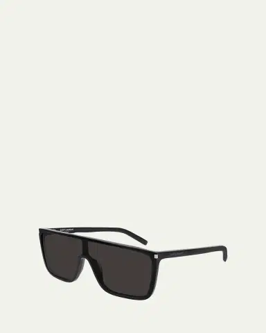 Saint Laurent Men's Mask Flat-Top Propionate Shield Sunglasses | Thumbnail 2