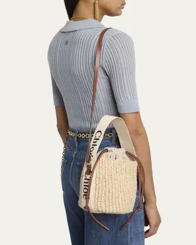 Chloé Woody Small Mifuko Basket Bag in Fair Trade Paper Embellished with Linen | Thumbnail 6 Chloé Woody Small Mifuko Basket Bag in Fair Trade Paper Embellished with Linen | Thumbnail 6