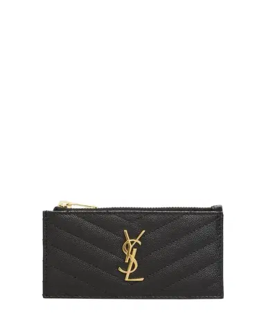 Saint Laurent YSL Monogram Small Ziptop Card Case in Grained Leather | Thumbnail 1 Saint Laurent YSL Monogram Small Ziptop Card Case in Grained Leather | Thumbnail 1