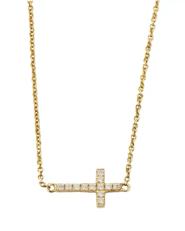 Small Gold Pave Diamond Cross Necklace