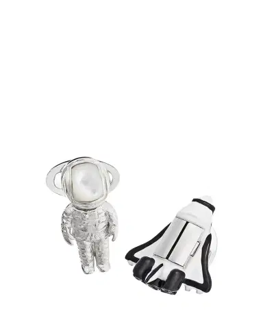 Jan Leslie Men's Shuttle & Astronaut Sterling Silver/Gemstone Cufflinks | Thumbnail 1