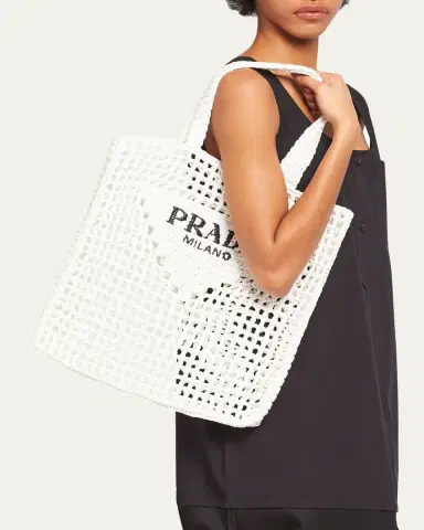 Prada Bicolor Woven Logo Shopper Tote Bag | Thumbnail 11