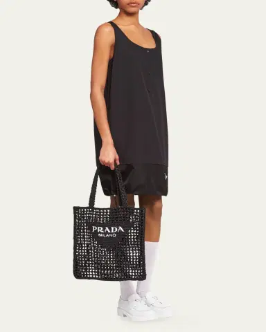 Prada Bicolor Woven Logo Shopper Tote Bag | Thumbnail 5