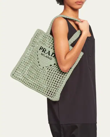 Prada Bicolor Woven Logo Shopper Tote Bag | Thumbnail 6