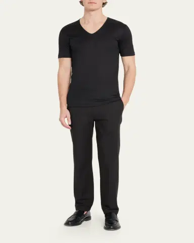 Zimmerli Men's Sea Island V-Neck Cotton T-Shirt | Thumbnail 2