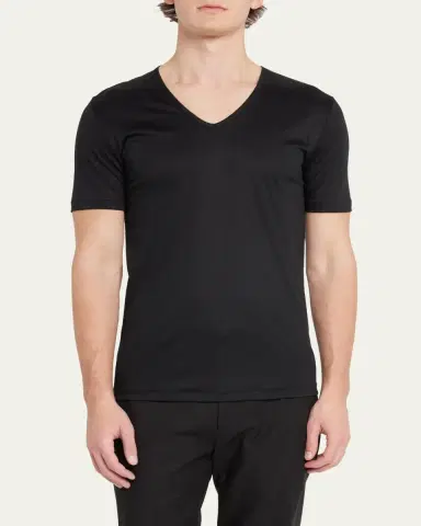 Zimmerli Men's Sea Island V-Neck Cotton T-Shirt | Thumbnail 4