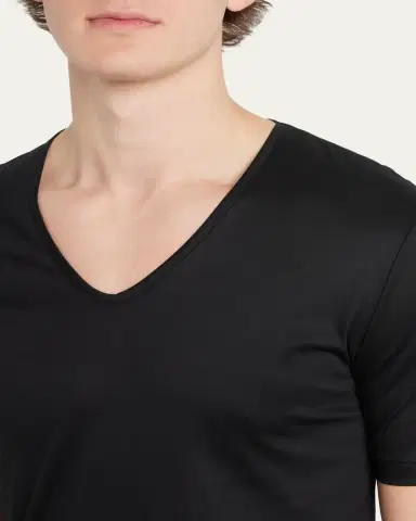 Zimmerli Men's Sea Island V-Neck Cotton T-Shirt | Thumbnail 5
