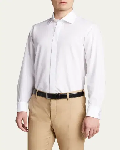 Bergdorf Goodman Men's Formal Twill Fly-Front Dress Shirt | Thumbnail 4 Bergdorf Goodman Men's Formal Twill Fly-Front Dress Shirt | Thumbnail 4