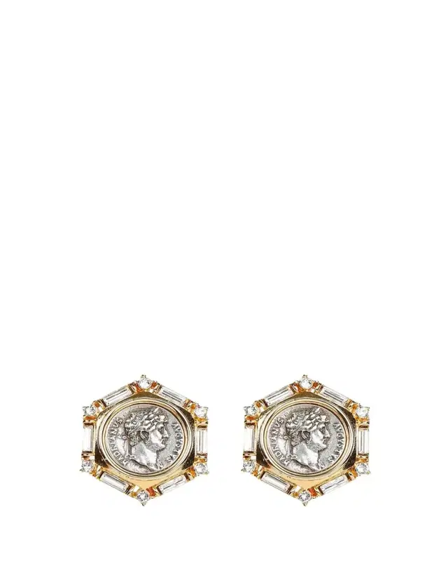 Ben-Amun Roman Coin and Crystal Clip Earrings