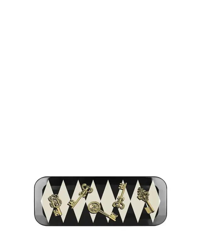 FORNASETTI Chiavi Gold and Rombi Tray - 25x60 cm