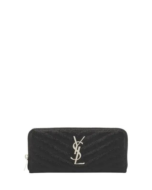 Saint Laurent YSL Monogram Large Zip Wallet in Grained Leather