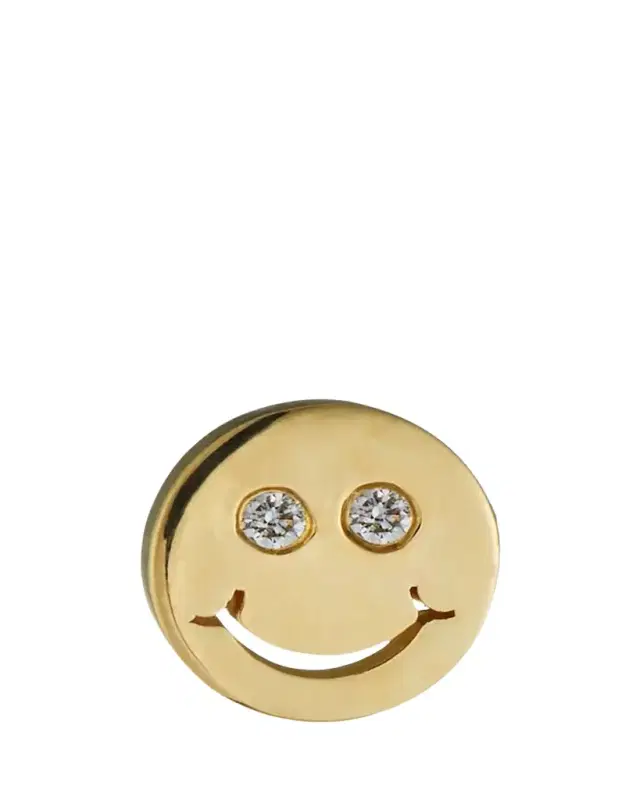 14k Diamond Happy Face Stud Earring, Single