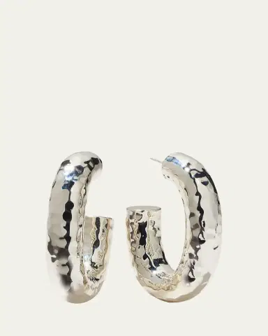 Ippolita Thick Hammered Oval Hoop Earring in Sterling Silver | Thumbnail 3