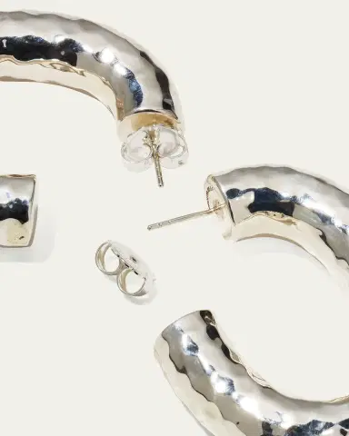 Ippolita Thick Hammered Oval Hoop Earring in Sterling Silver | Thumbnail 4