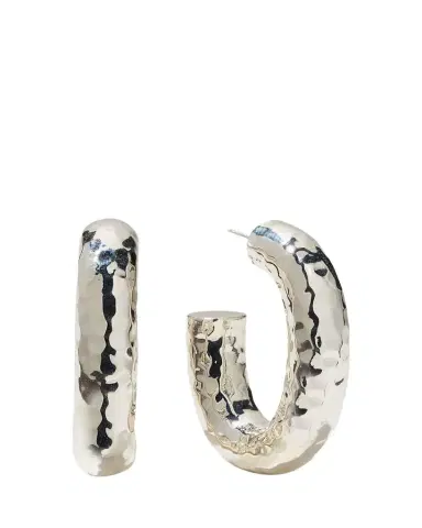 Ippolita Thick Hammered Oval Hoop Earring in Sterling Silver | Thumbnail 1