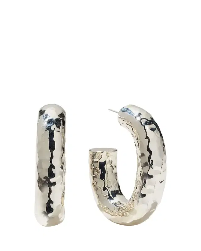 Ippolita Thick Hammered Oval Hoop Earring in Sterling Silver