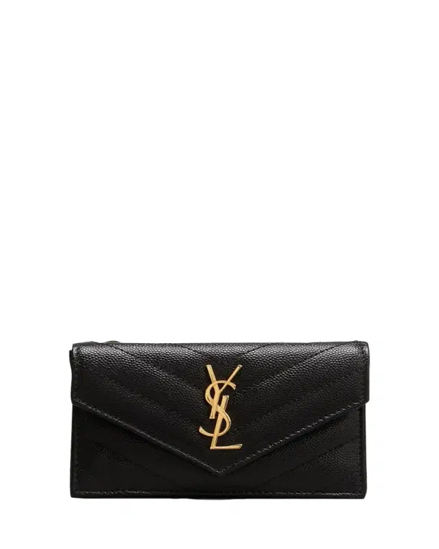 Saint Laurent YSL Monogram Flap Card Case in Grained Leather