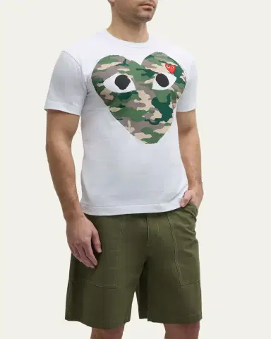 Comme des Garçons Men's Camo Heart Short-Sleeve T-Shirt | Thumbnail 4