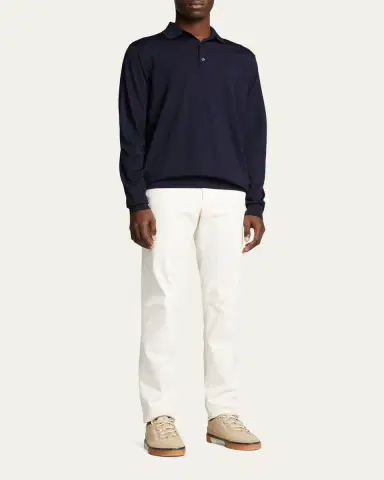 Loro Piana Men's Long-Sleeve Wool Polo Shirt | Thumbnail 2