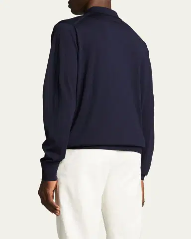 Loro Piana Men's Long-Sleeve Wool Polo Shirt | Thumbnail 3