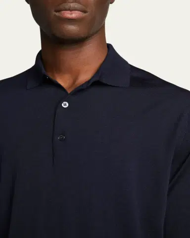 Loro Piana Men's Long-Sleeve Wool Polo Shirt | Thumbnail 5