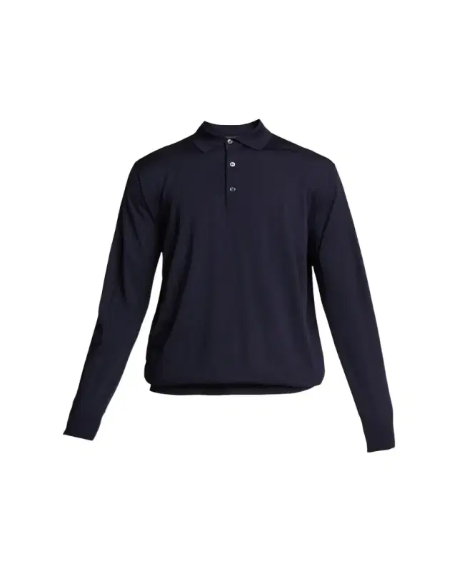 Men's Long-Sleeve Wool Polo Shirt