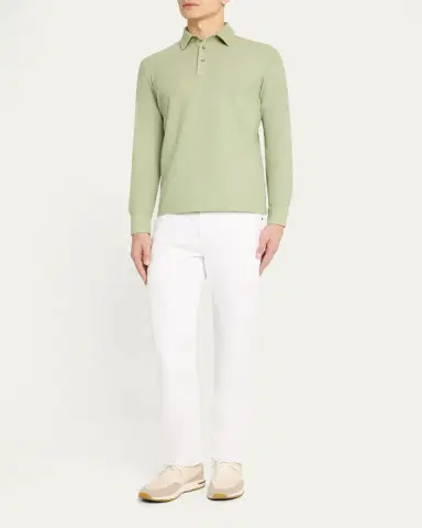 Loro Piana Men's Long-Sleeve Pique Polo Shirt | Thumbnail 3
