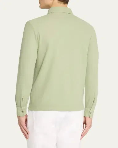 Loro Piana Men's Long-Sleeve Pique Polo Shirt | Thumbnail 4