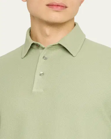 Loro Piana Men's Long-Sleeve Pique Polo Shirt | Thumbnail 6
