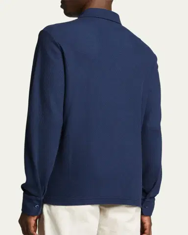 Loro Piana Men's Long-Sleeve Pique Polo Shirt | Thumbnail 8