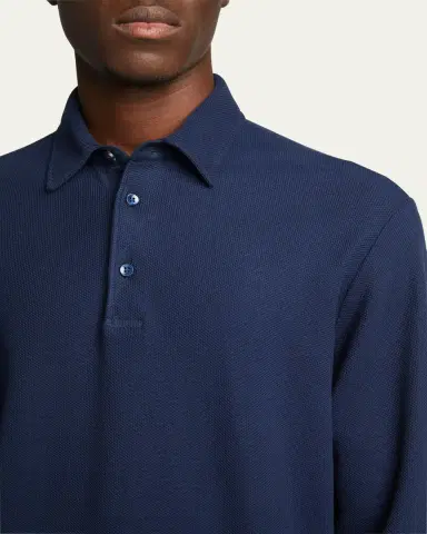 Loro Piana Men's Long-Sleeve Pique Polo Shirt | Thumbnail 10
