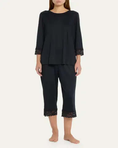 Hanro Moments Lace-Trim Cropped Pajama Set | Thumbnail 2
