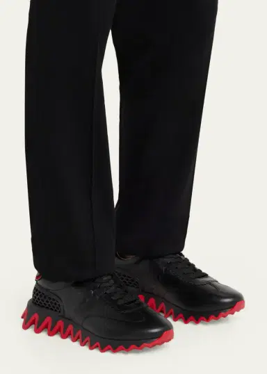 Christian Louboutin Men's Loubishark Flat Leather Red-Sole Runner Sneakers | Thumbnail 2