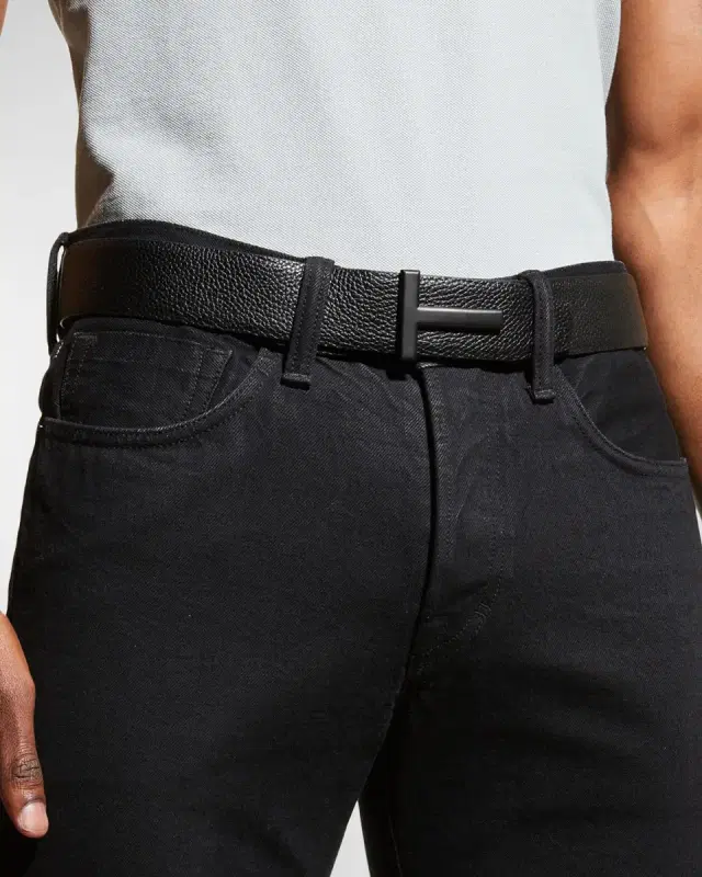 Men's Reversible T-Buckle Leather Belt, 40mm