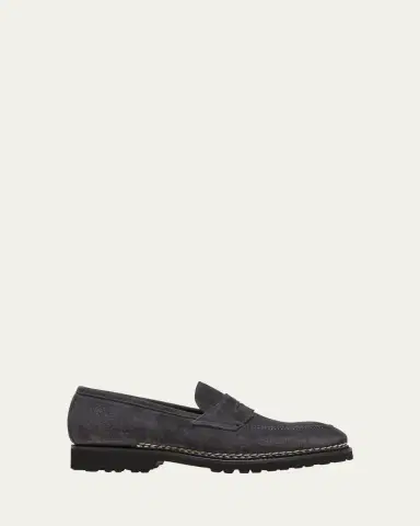 Bontoni Men's Principe Lug Sole Suede Penny Loafers | Thumbnail 10 Bontoni Men's Principe Lug Sole Suede Penny Loafers | Thumbnail 10
