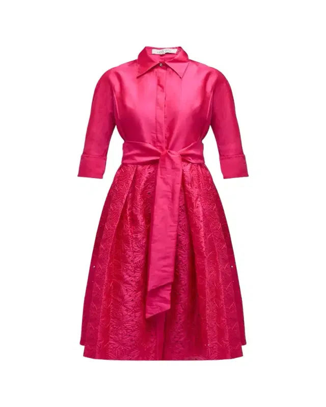Rickie Freeman for Teri Jon Taffeta Shirt Dress w/ Eyelet Skirt